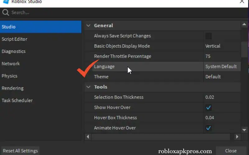 Change language in Roblox